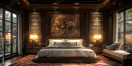 Authentic Chinese Style Bedroom Featuring Exquisite Wooden Furniture