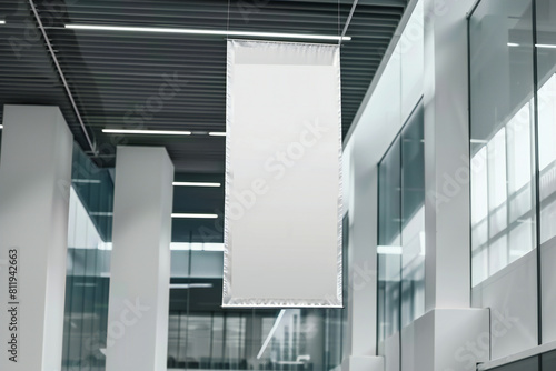 Close up of empty white stopper hanging in wooden interior with industrial ceiling mockup