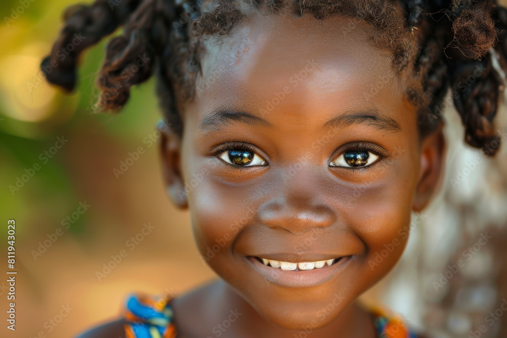 African girl with a cheerful expression poses for a close-up portrait, AI technology used. African girl with a cheerful expression poses for a close-up portrait, AI technology used.