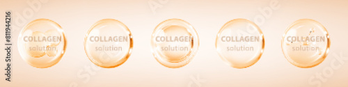 Collagen serum or essence bubble. Hyaluronic acid and moisturizer vitamins. Serum skin care. Vector illustration