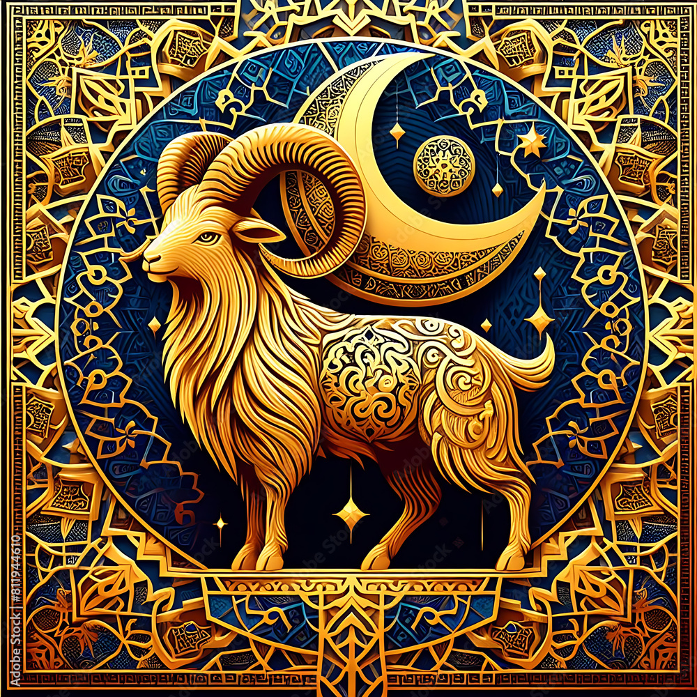 Obraz premium Arabic Islamic calligraphy of Eid Mubarak.