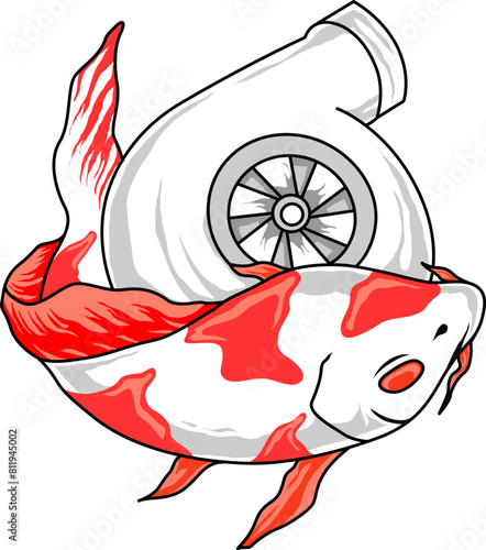illustration of a koi embracing a turbo