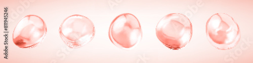 Pink collagen serum bubbles. Cosmetic essence drops. Concept skincare cosmetics solution. Vector realistic illustration