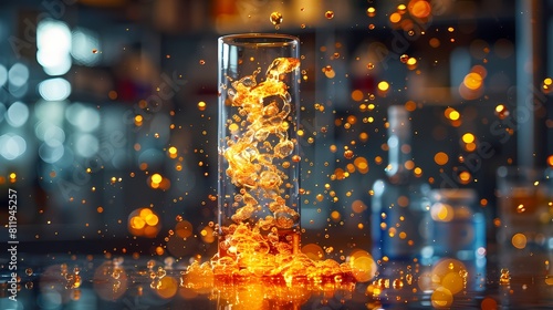 Enchanting display of chemical compounds reacting within a glass vessel, captured with precision and clarity in HD resolution