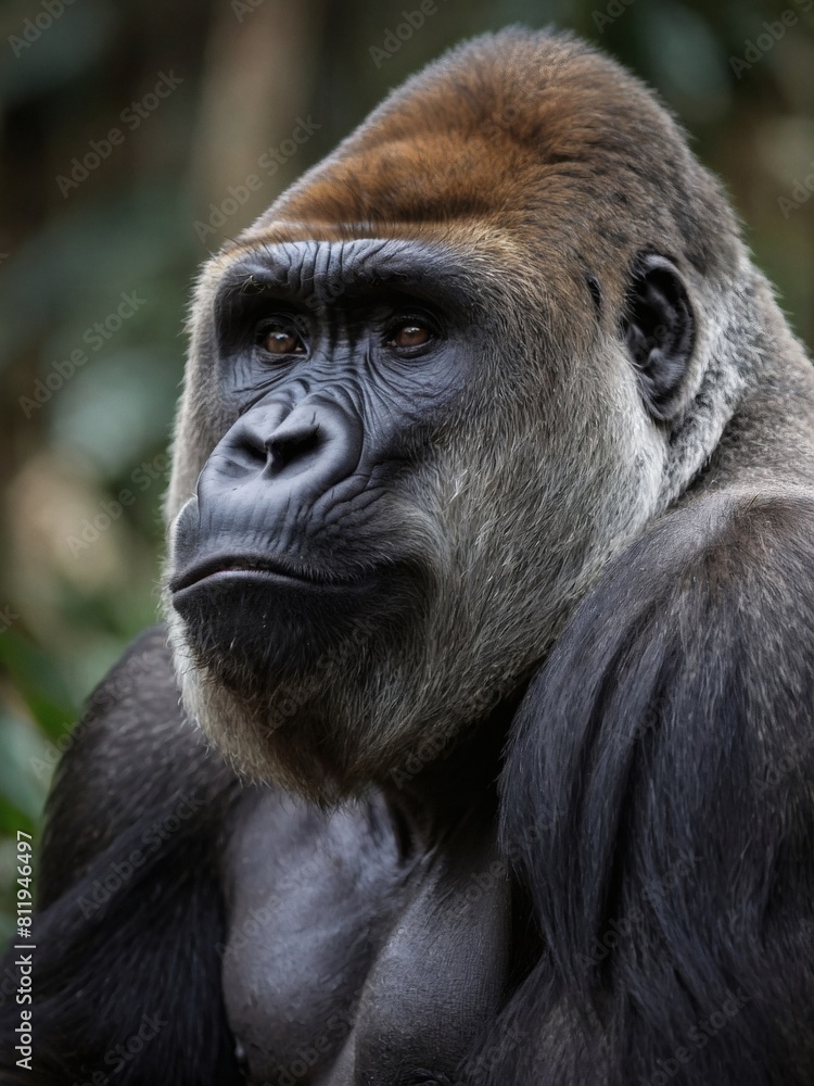 Regal Silverback, Portrait of a Stern-Faced Gorilla in Isolation Regal Silverback, Portrait of a Stern-Faced Gorilla in Isolation