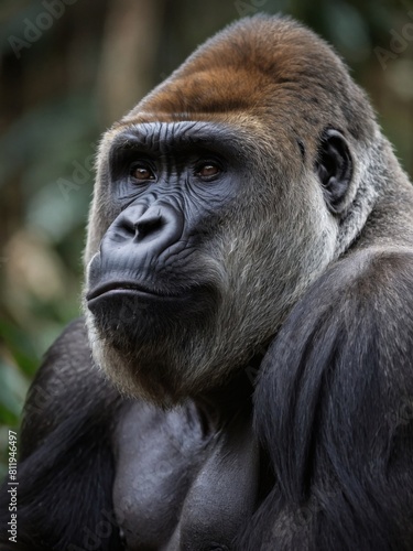 Regal Silverback, Portrait of a Stern-Faced Gorilla in Isolation © xKas