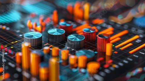 A close-up of an electronic circuit board with orange and blue components.