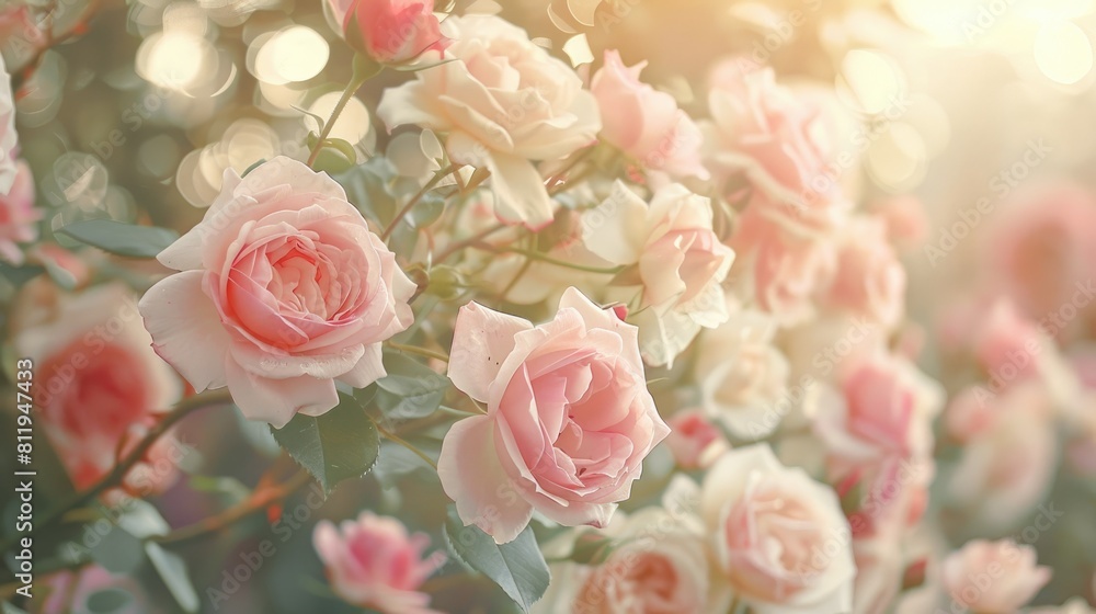 A stunning backdrop of pink and white roses set against a blurred background enhanced by a vintage inspired Instagram filter for a nostalgic touch A stunning backdrop of pink and white roses set against a blurred background enhanced by a vintage inspired Instagram filter for a nostalgic touch