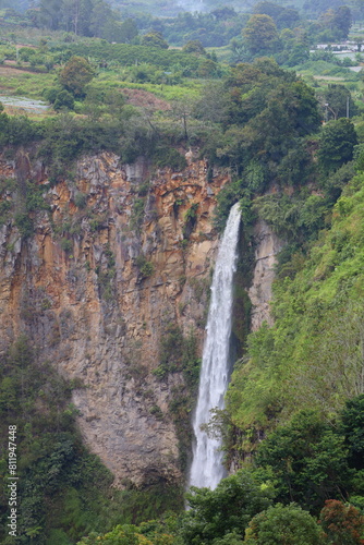 Sipisopiso waterfall at Tonging Village dropping to lake Toba  North Sumatra  Indonesia