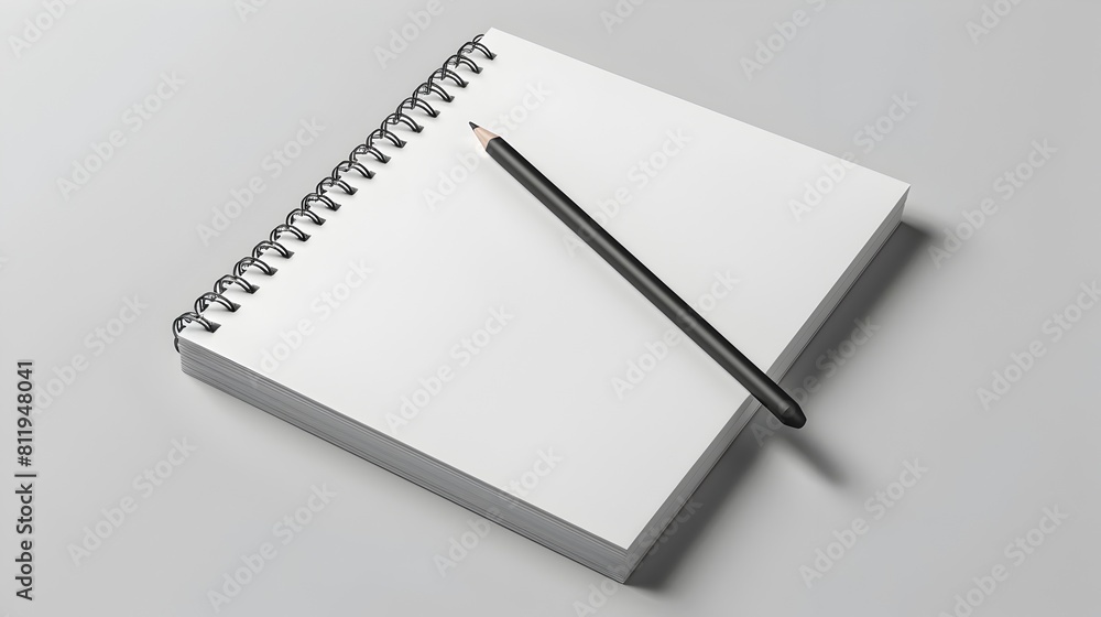 Spiral-Bound Sketchbook Mockup with Blank Pages and Pencil Perfect for Presenting Art Portfolios or Spiral-Bound Sketchbook Mockup with Blank Pages and Pencil Perfect for Presenting Art Portfolios or