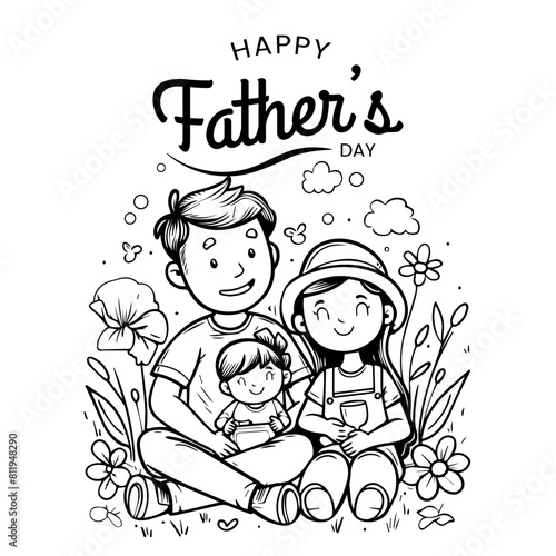 Happy Fathers Day Outline Illustration