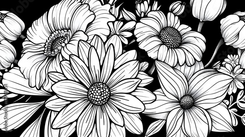 Wallpaper Mural Elegant Floral Bouquet on Bold Monochrome Background for Coloring Book Torontodigital.ca