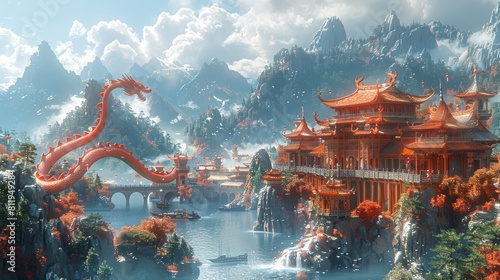 Cartoon-inspired scenes of dragons and pagodas sprang to life in Mei's vibrant Chinese-style fantasy world,