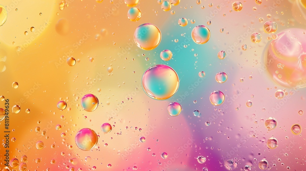 macro of oil mixed with water on colorful gradient background
