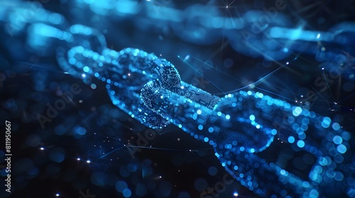 A blue digital chain with an animated digital data stream, symbolizing the interconnected nature of blockchain technology and its impact on financial recording. 