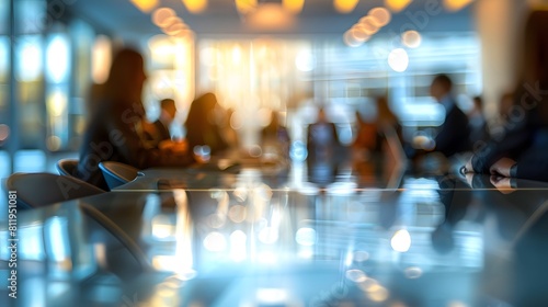 Wallpaper Mural A blurred photo of business people in an office meeting room, with some out of focus silhouettes around them and the focus on one person speaking at the table.
 Torontodigital.ca