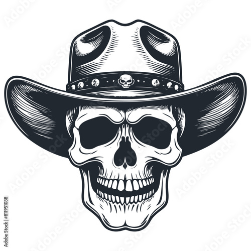 Skull in a cowboy hat, vector illustration