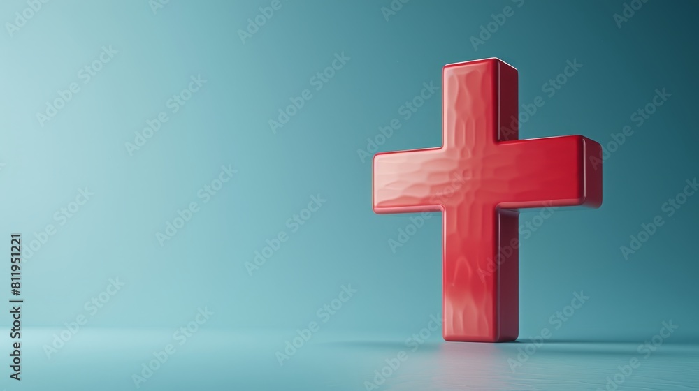 Obraz premium Red glowing cross on a blue background.