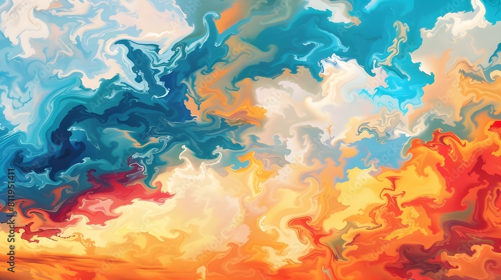Mesmerizing Abstract Fluid Painting with Vibrant Cosmic Swirls and Fiery Hues