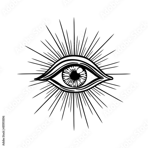 Blackwork tattoo flash. Eye of Providence. Masonic symbol. All seeing eye inside triangle pyramid. New World Order. Sacred geometry, religion, spirituality, occultism. Isolated vector illustration