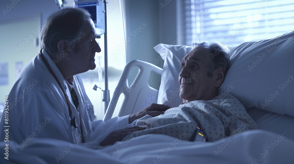 Doctor Checking on Elderly Patient in Hospital Room Doctor Checking on Elderly Patient in Hospital Room
