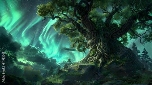 Wallpaper Mural Majestic Tree of Life Amid Cosmic Aurora and Starry Skies Torontodigital.ca