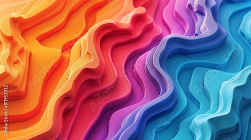 an abstract painting with a wavy pattern and a gradient of bright colors, including red, orange, yellow, green, blue, and purple.