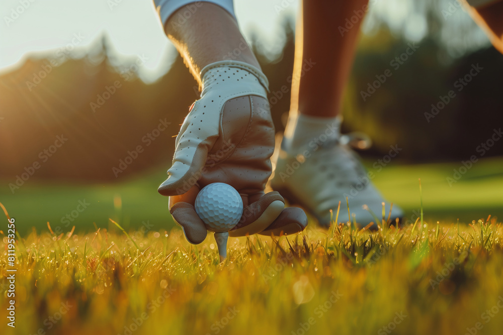 A person is holding a golf ball and putting it into a hole. Concept of focus and concentration, as the person is carefully aiming and preparing to make a shot A person is holding a golf ball and putting it into a hole. Concept of focus and concentration, as the person is carefully aiming and preparing to make a shot