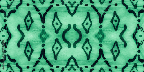 Drawn Geometry Pattern. Seafoam Ikat Fabric. Lime