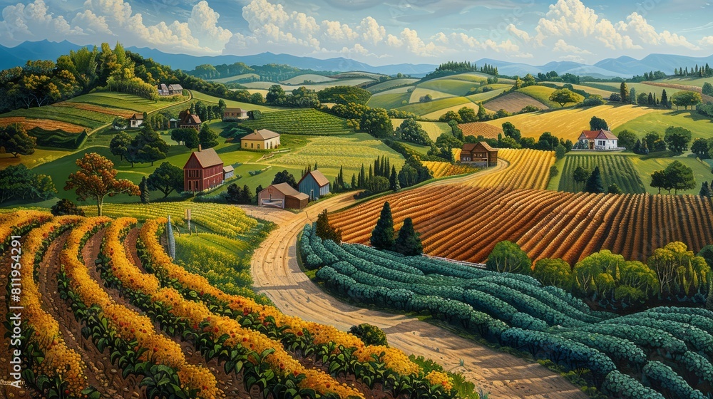 a beautiful landscape with a winding road through a valley, with green hills and a blue river in the distance. a beautiful landscape with a winding road through a valley, with green hills and a blue river in the distance.