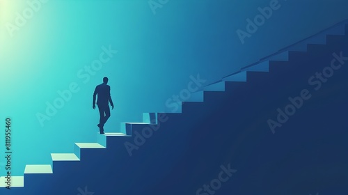 Determined businessman climbing staircase of opportunity,symbolizing ambition and progress in the