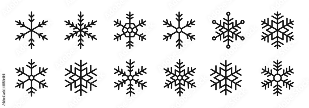 Snowflake vector outline icons. Snowflakes linear icon set. Snowflake vector outline icons. Snowflakes linear icon set.