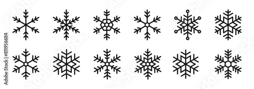 Snowflake vector outline icons. Snowflakes linear icon set.