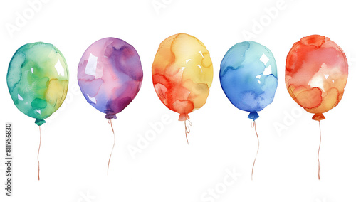 Watercolor cute balloons. Watercolor wallpaper for posters  postcards. Children s party.