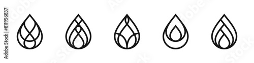 Abstract droplet ornamental icons. Ornament drops vector collection.