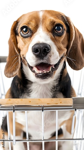 beagle dog sitting in a chair
