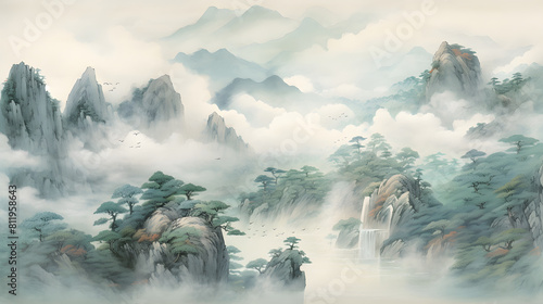 scene in the deep mountain forest painting