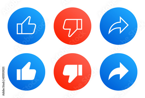 Like, dislike, and share icon in gradient style. Social media elements