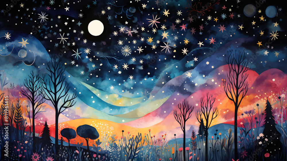 colorful night stars illustration abstract decorative painting