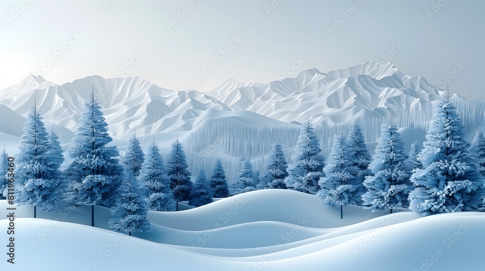 Winter Flat Design Monochromatic Pine Tree Side View Render