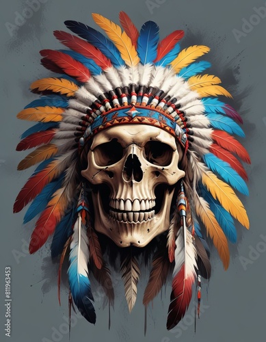 Native American Indian skull skeleton chief headdress
