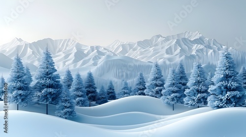 Winter Flat Design Monochromatic Pine Tree Side View Render