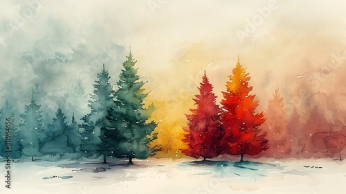 Flat Design Fir Christmas Tree in Triadic Color Scheme photo