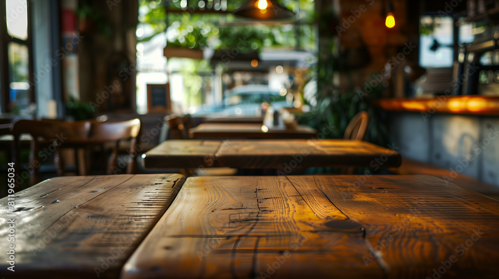 wooden top table cafe in background wooden top table cafe in background