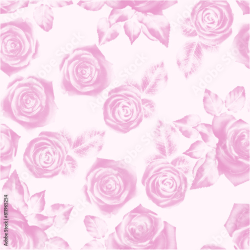 Vector illustration Vintage one color grunge effects rose patterns look like watercolor print  Flowers seamless pattern