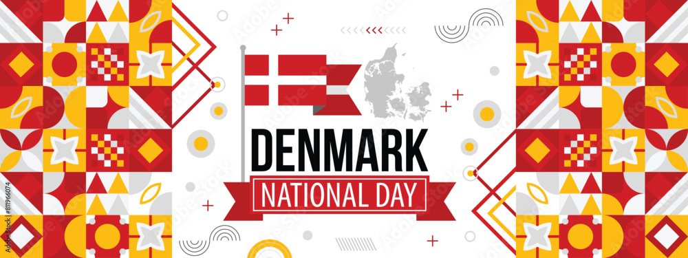 Denmark national day banner with Danish map, Copenhagen landmarks Vector Illustration, Denmark graphics design, flag colors theme background and red white design. Denmark national day banner with Danish map, Copenhagen landmarks Vector Illustration, Denmark graphics design, flag colors theme background and red white design.