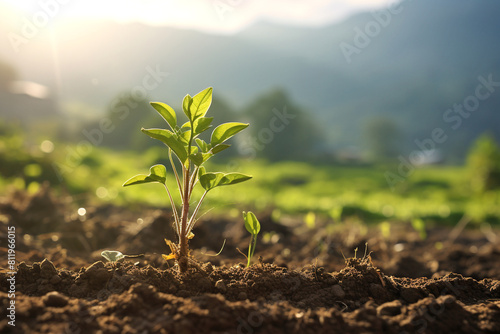 Young Withania plant growing in field