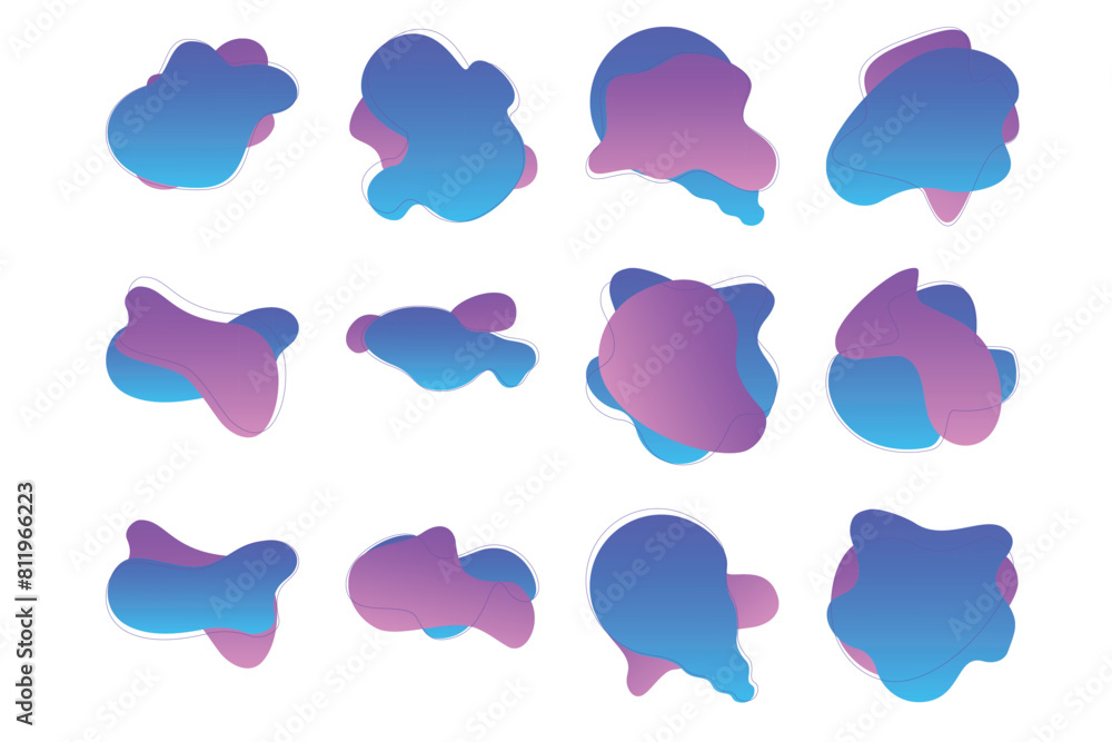 Blobs Abstract Fluid Shapes Color Gradient With Thin Line pictogram symbol visual illustration Set Blobs Abstract Fluid Shapes Color Gradient With Thin Line pictogram symbol visual illustration Set