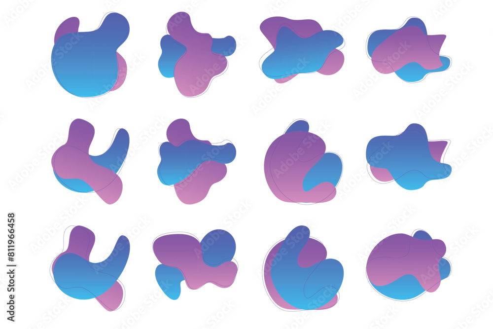 Blobs Abstract Fluid Shapes Color Gradient With Thin Line pictogram symbol visual illustration Set Blobs Abstract Fluid Shapes Color Gradient With Thin Line pictogram symbol visual illustration Set