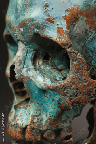 Verdigris Patina Copper Skull Sculpture 